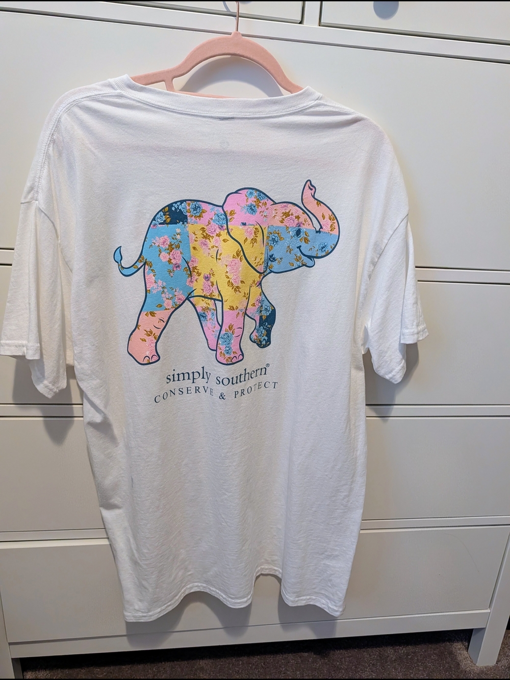 Simply Southern White Floral Patchwork Elephant T Shirt